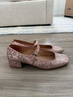 Madewell 8.5 Pink Glitter Mary Jane Block Heel Pumps